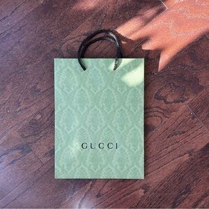 Gucci Sage Green Damask Paper Gift Bag with Black Rope Handles